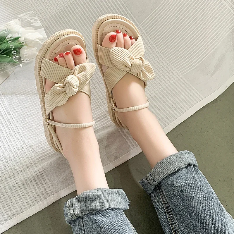 Women Sandalias Summer Fairy Style 2024 New Fashion Student Platform Roman Lady Sands Flat Shoes Cute Slippers