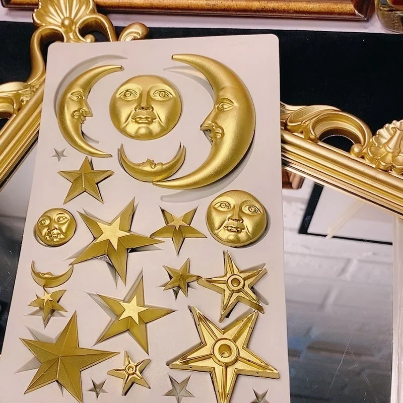 Star Moon Human Face Cake Border Mold DIY Fondant Chocolate Silicone Mold Epoxy Resin Cake Surround Home Baking Decoration Tool