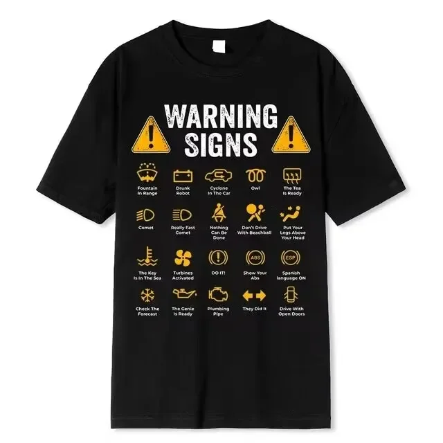 Cotton Mens Tops Tees Cotton Clothing Funny Driving Warning Signs 101 Auto Mechanic Gift Driver T-Shirt Oversized Casual T Shirt