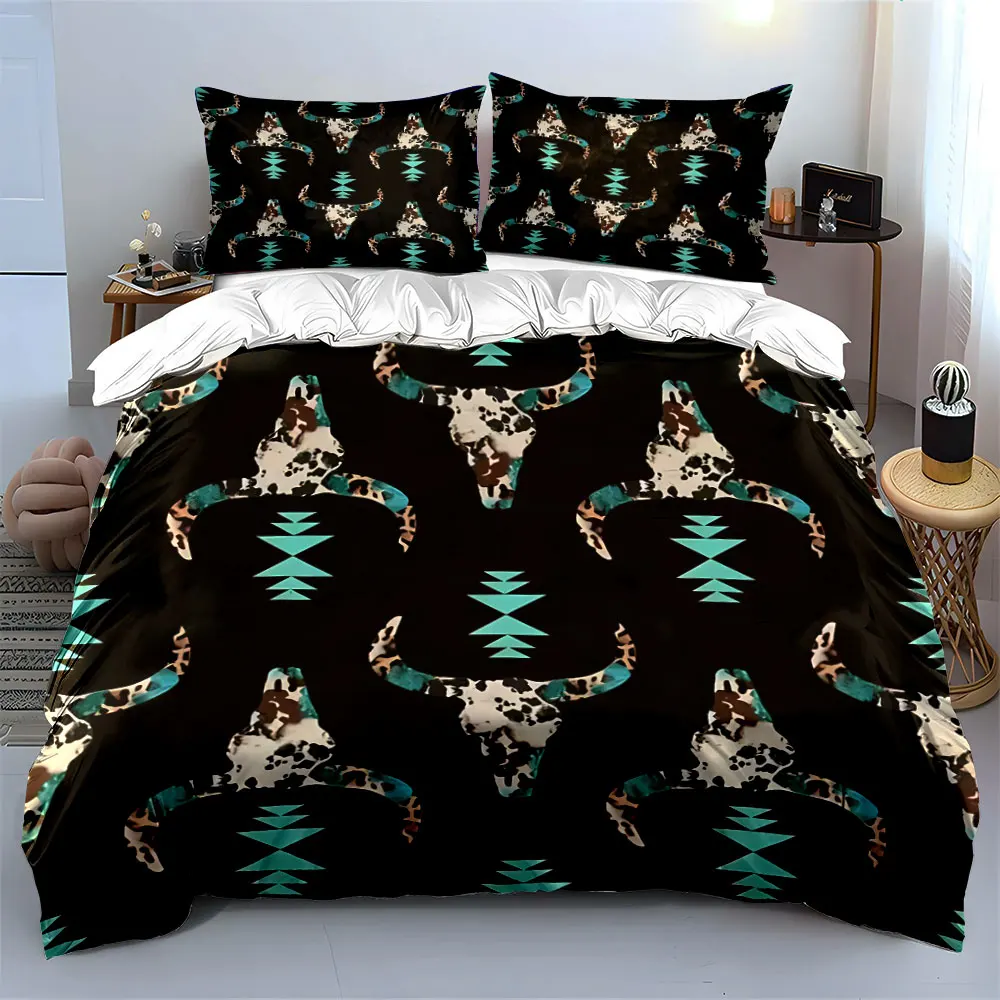 Indigenous-style Bull Totem Black Background Print Soft Comfortable Duvet Cover Bedding Set Included 1*Duvet Cover 2*Pillowcases