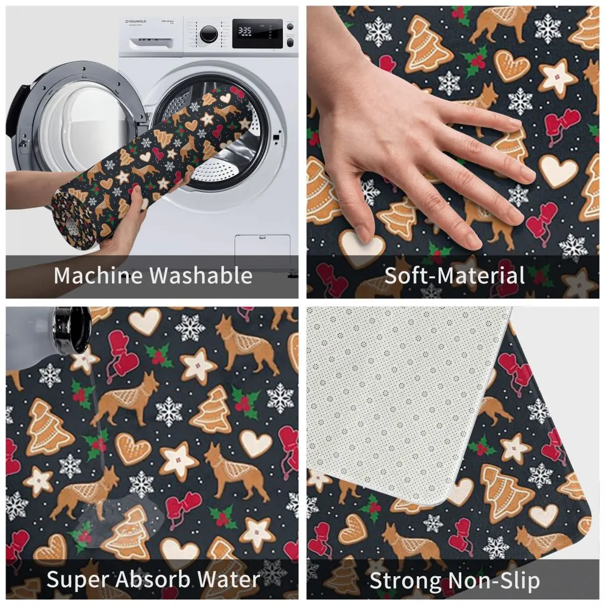 Christmas Gingerbread Pups German Shepherd Non-slip Doormat Floor Mat Carpet Rug for Kitchen Entrance Home Balcony Footpad Mats