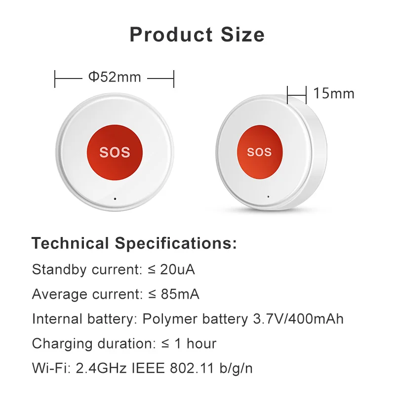 Mini Tuya WIFI المسنين SOS زر مقاوم للماء مستشعر الذعر في حالات الطوارئ تنبيه دفع إلى نظام إنذار أمان أتمتة المنزل المحمول