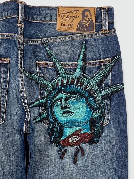 

Y2k 2000s Statue of liberty Diamonds Denim Pants High Waist Straight Women Casual Wide Leg Jeans Harajuku Vintage Women Clothing