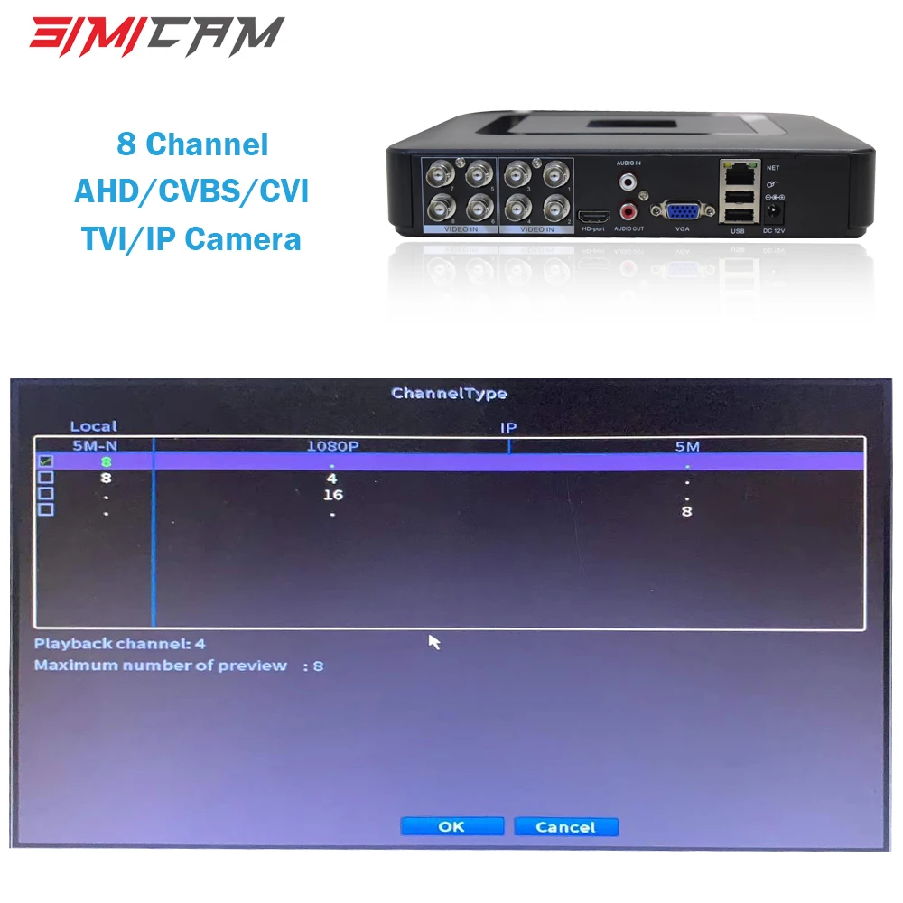 8CH 4CH wideorejestrator Mini DVR XVR AHD analogowy 6 in1 hybrydowy 5MP 1080P do zestawów CCTV NVR Onvif System monitorowania bezpieczeństwa kamery