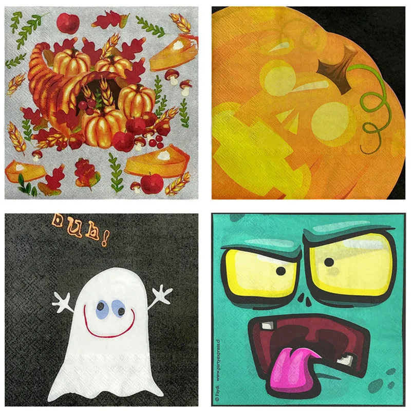 20pcs Halloween Theme Pumpkin Disposable Paper Napkins Home Party Tableware Home Decoration