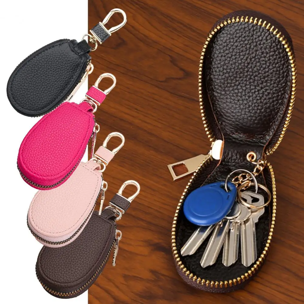 Car Key Holder Key Fob Pouch Portable Faux Leather Car Key Case with Zipper Bag Protector Pouch Wallet Hanging Buckle for Remote