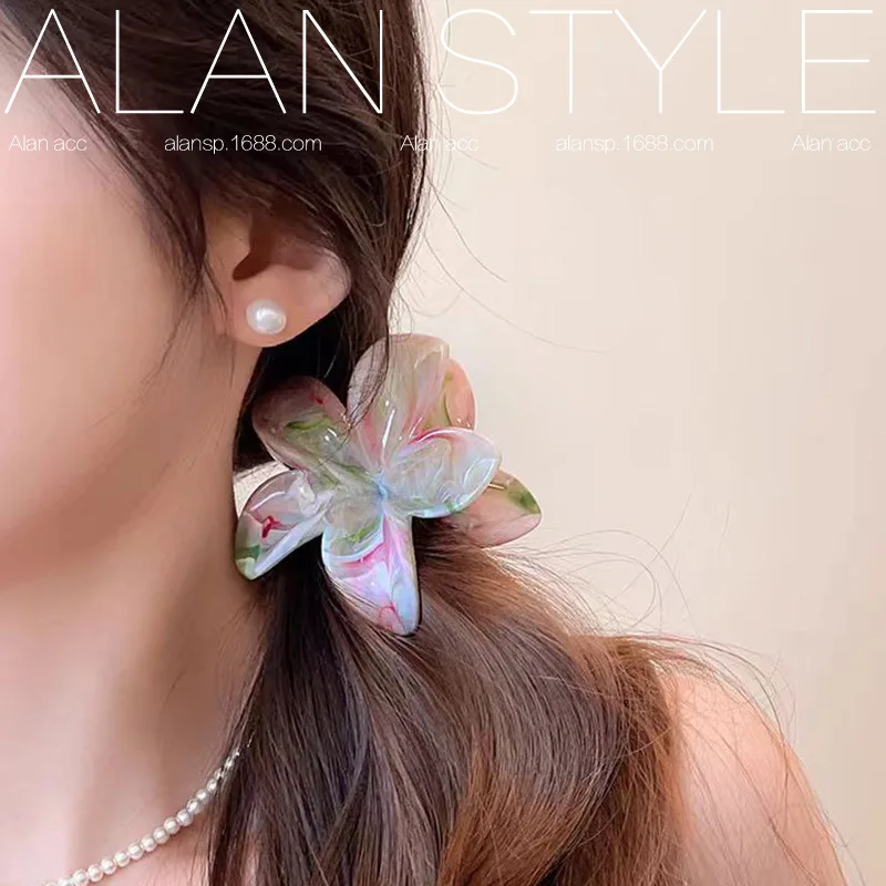 

1pc 2026 New Colorful Flower Hair Claw Dopamine Design Back of Head Half Up Ponytail Holder for Women Volumizing