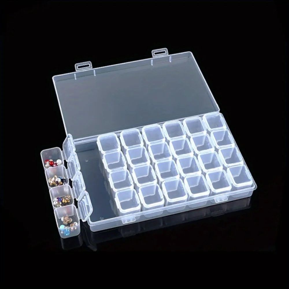 28 Grid Nail Art Storage Box Earring Ring Adjustable Removable Plastic Storage Box Professional Rhinestone Bead Storage Box
