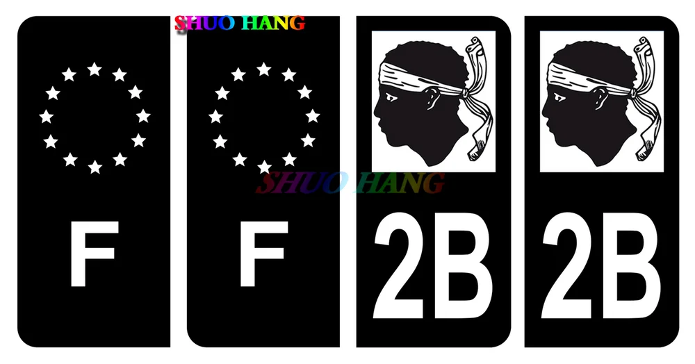 Lot 4 Autocollants Plaque Immatriculation Auto 2A Corse-du-sud 2B Haute-Corse Noir & F Europe License Plate Vinyl Car Stickers