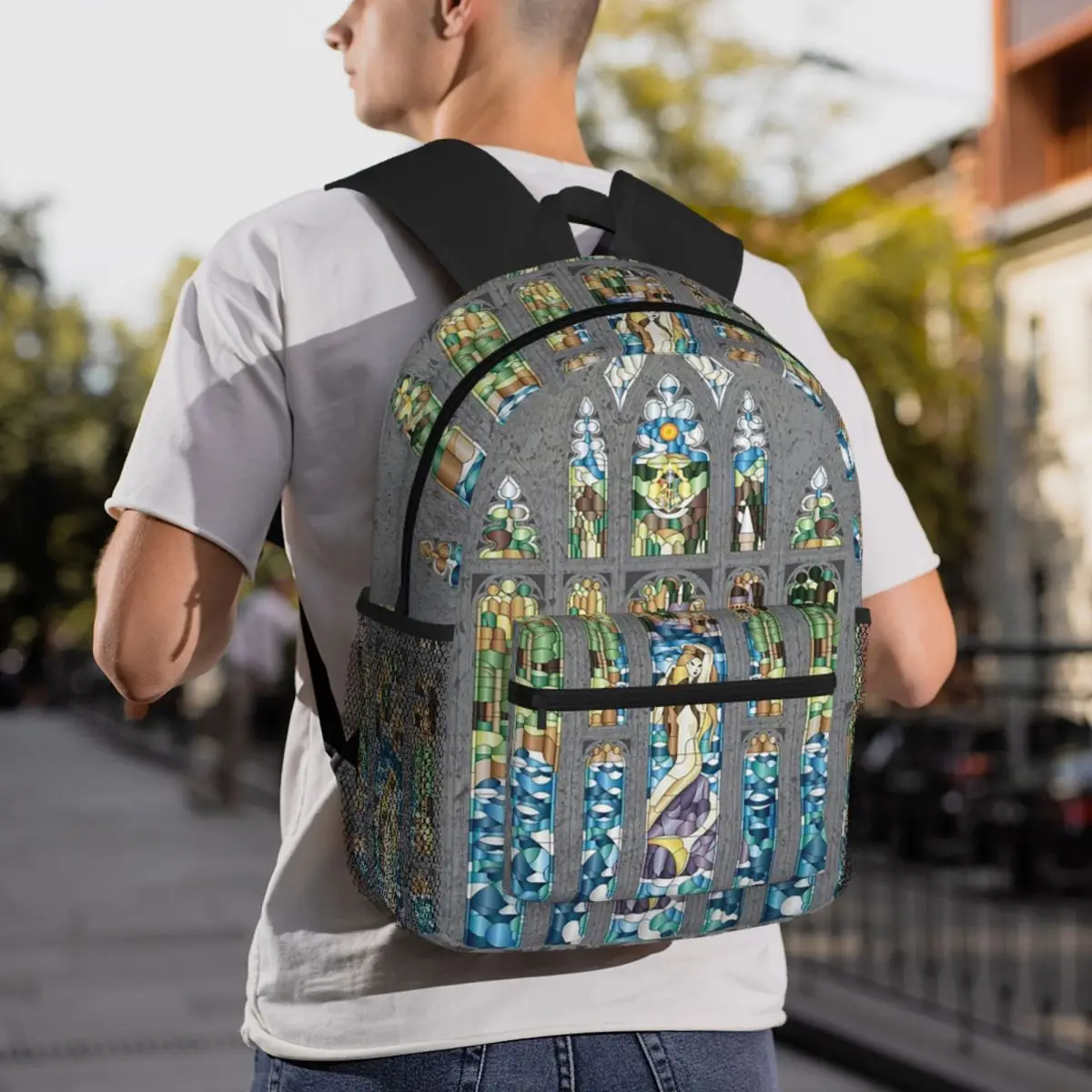 Stained Glass Mermaid Backpack Daypack Large Capacity Boys Girls BookBag School Bag Shoulder Bags for Men Women