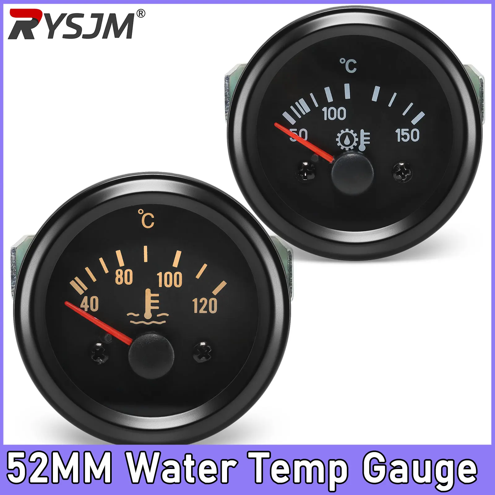 24V 52MM Black Water Temp Gauge 150 Celsius Oil Temp Gauge Oil Press Meter 10 Bar Volt Gauge Truck Car Instruments