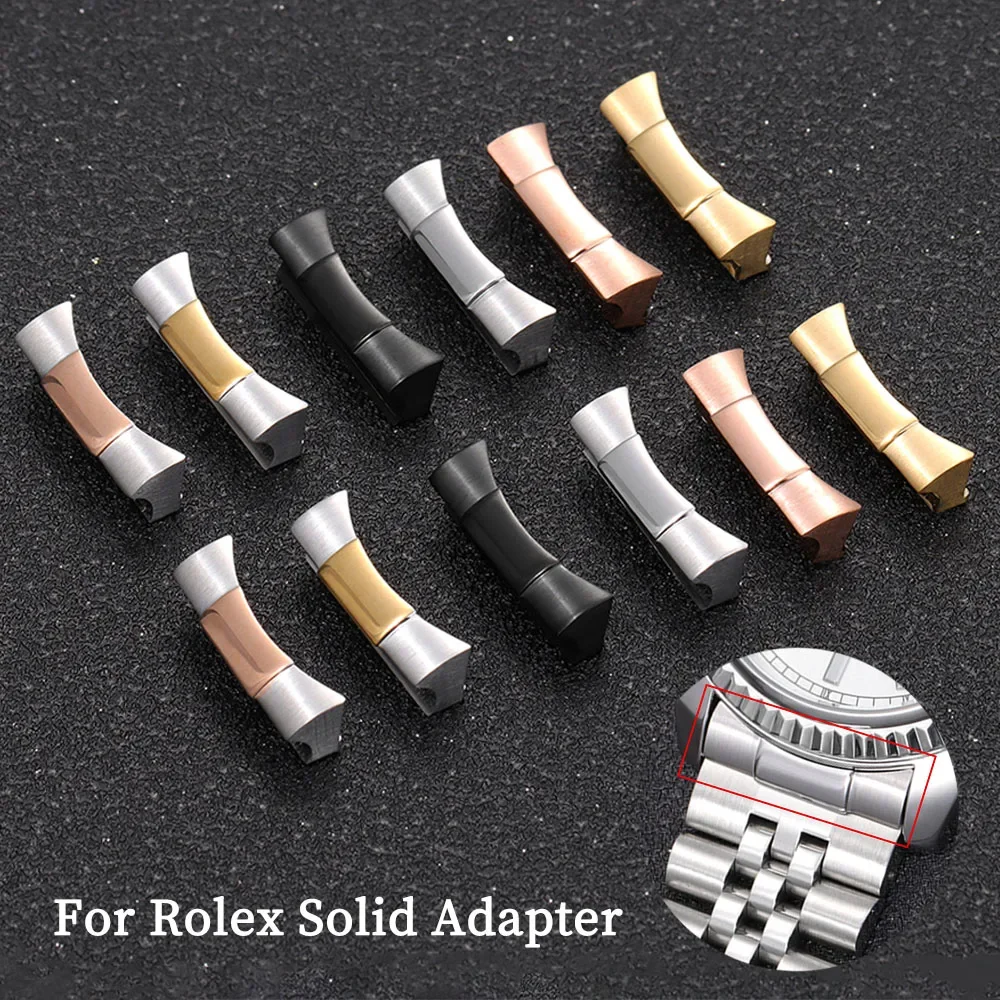 20mm Stainless Steel Curved End Link for Rolex for Submariner Watch Band Rubber Leather Watch Strap Seamless Connection 2pcs
