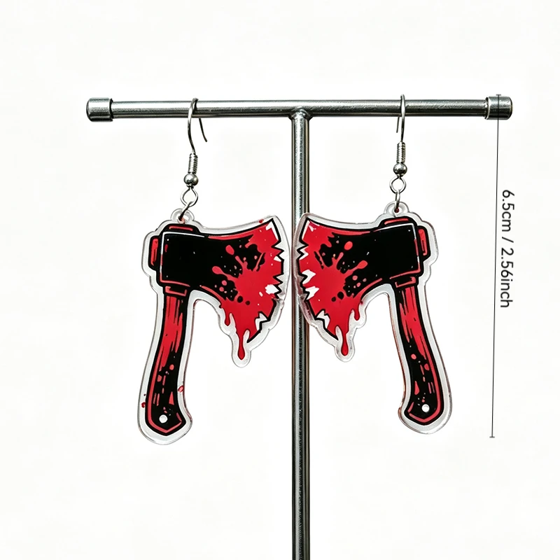 Red Blood Stains Splashing Axe Dark Wind Halloween Earrings Horror Party Dress up cosplay Ghost House Atmosphere Earrings
