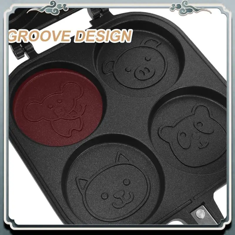 Durable Wheel Pie Grill Pan Double Sided Pancake Pan Burgers Multi-Hole Egg Frying Pan Nonstick Egg Pan 1Set