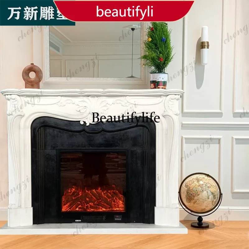 02A Natural Marble Fireplace Large Flower White Stone Fireplace Living Room Entrance French Fireplace Cabinet