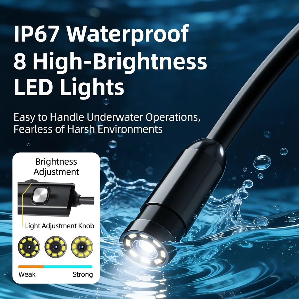 8mm HD Sewer Industrial Endoscope Waterproof Piping Endoscopy Type C Mini Camera 3 in 1 Automotive Borescope for Android iOS