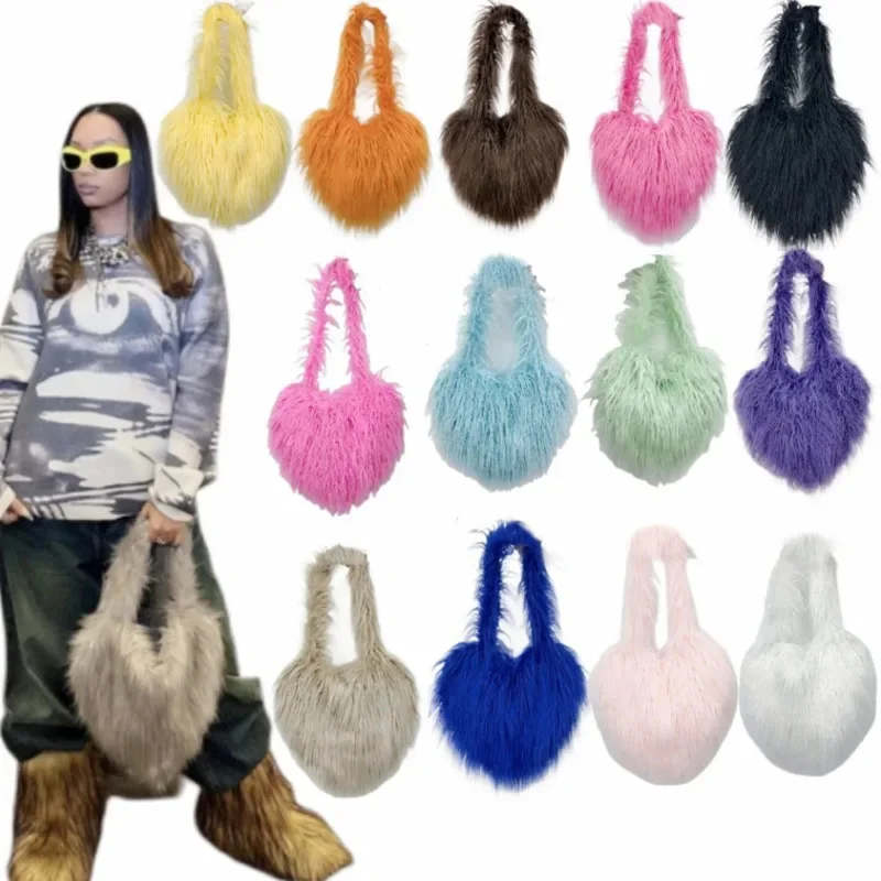 

Love Plush Tote Bag Ins Sweet Cool Spicy Girl Y2K Candy Color Long Hair Large Capacity Single Shoulder Storage Crossbody Bag New