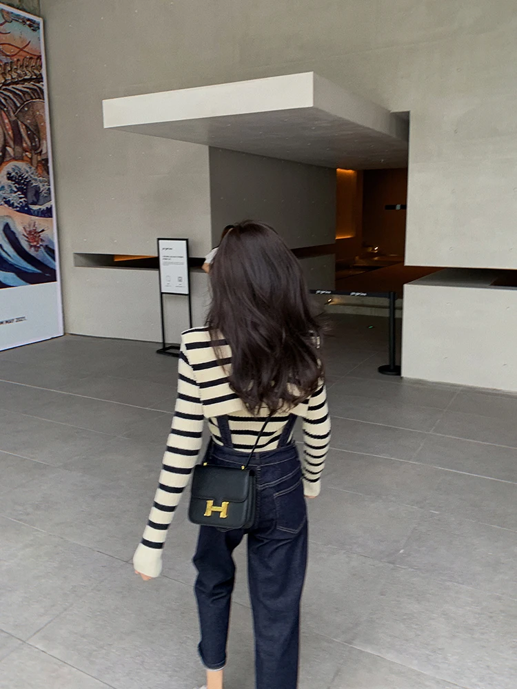 

Bigyu Anti-Aging Casual Overalls Vintage Deep Blue High Waist Wide Leg Women's Spring Autumn Denim Jumpsuits Casual Denim Ove...