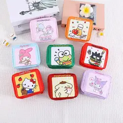 Bolsa de maquillaje de dibujos animados de Hello Kitty, artículos pequeños de Sanrio, tampones, cosméticos, almacenamiento conveniente, bolsa cuadrada pequeña con cremallera