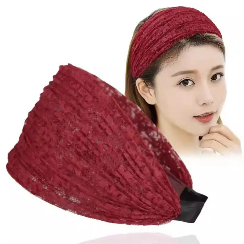Rutschfestes Spitzen-Mesh-Haarband, hohles, elastisches, breites Haar-Accessoire für Frauen und Mädchen – Detail 1