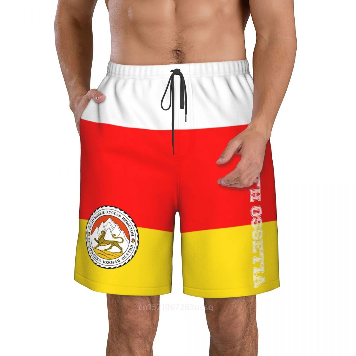 2025 Summer Polyester South Ossetia Country Flag 3D Printed Men's Board Shorts Beach Pocket Running Summer Pants