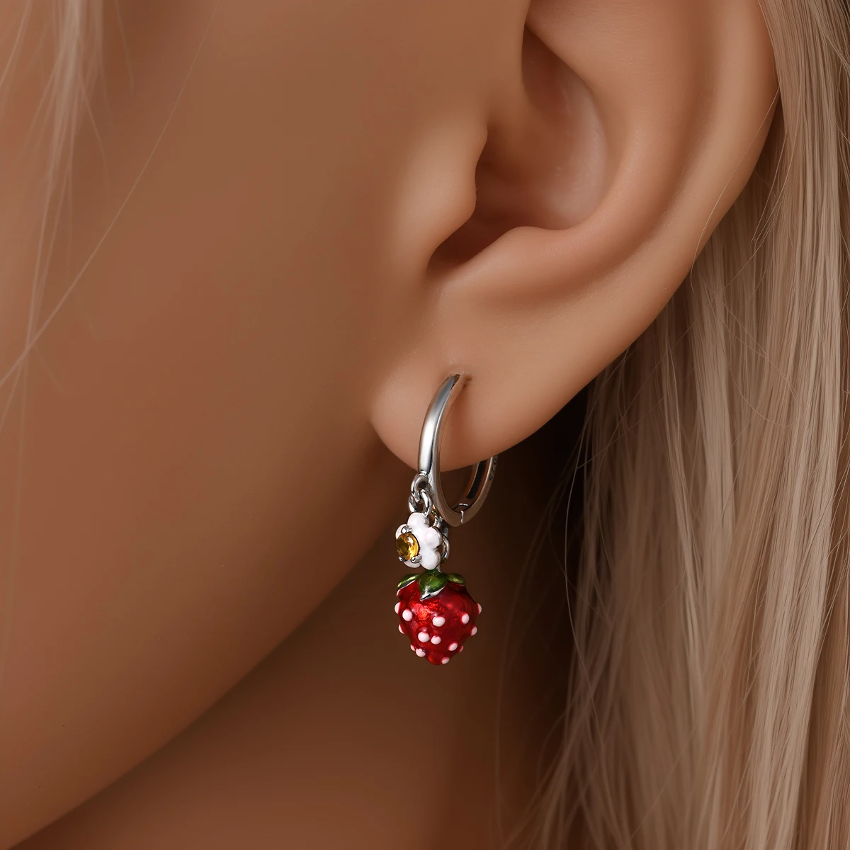 s925 Sterling Silver Double stirrup Fruit flower Butterfly zircon Earrings for Women Luxury Jewelry Wedding Birthday mom Gift