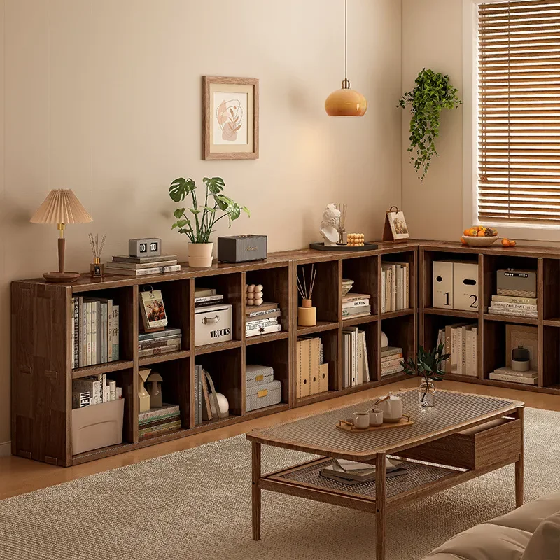 Chinese Retro Solid Wood Lattice Cabinet Floor to Ceiling Bookshelf Mortise Tenon Storage Rack Short Locker Integrated Shelf