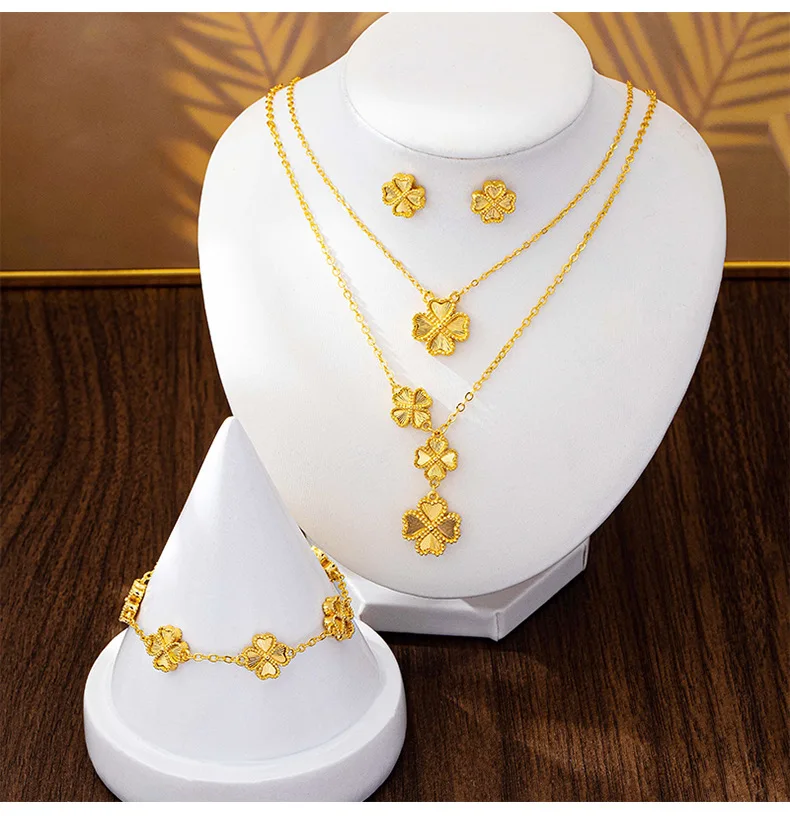 Luxury 24K 9999 Pure Gold real gold Women's Simple Plum Flower Pendant Necklace Earrings Bracelet