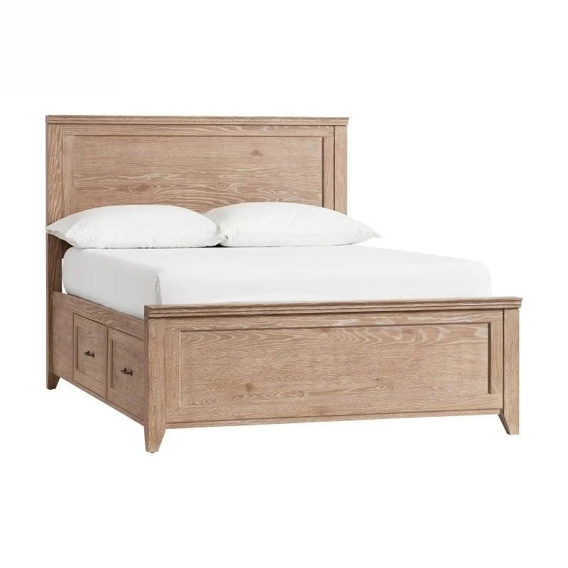 

American solid wood children's bed retro modern simple oak French men and girls 1.2/1 single log bed