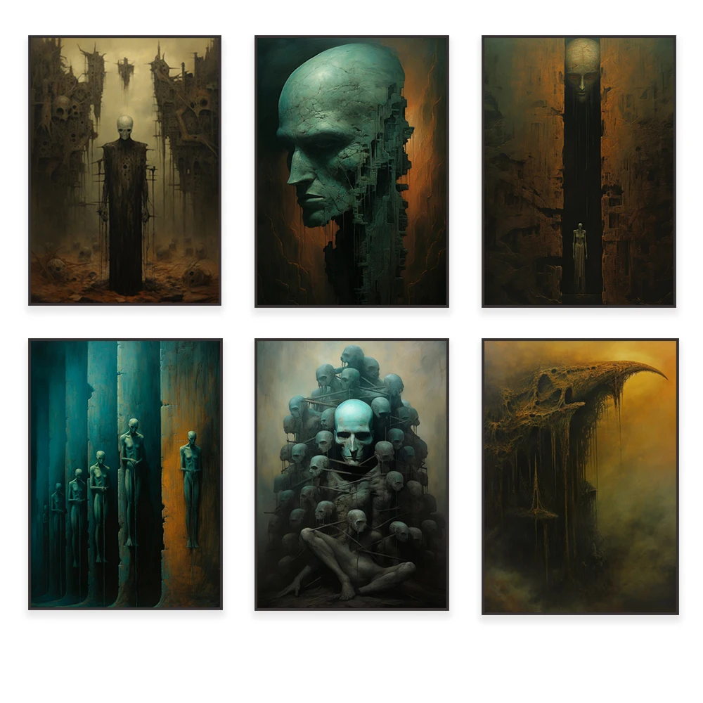 ملصقات Zdziswolf-Beksinski ، فن بولندي ، مطبوعات فنية سريالية ، قوطية ، ديكور منزلي مظلم ، فن جداري غامض #3