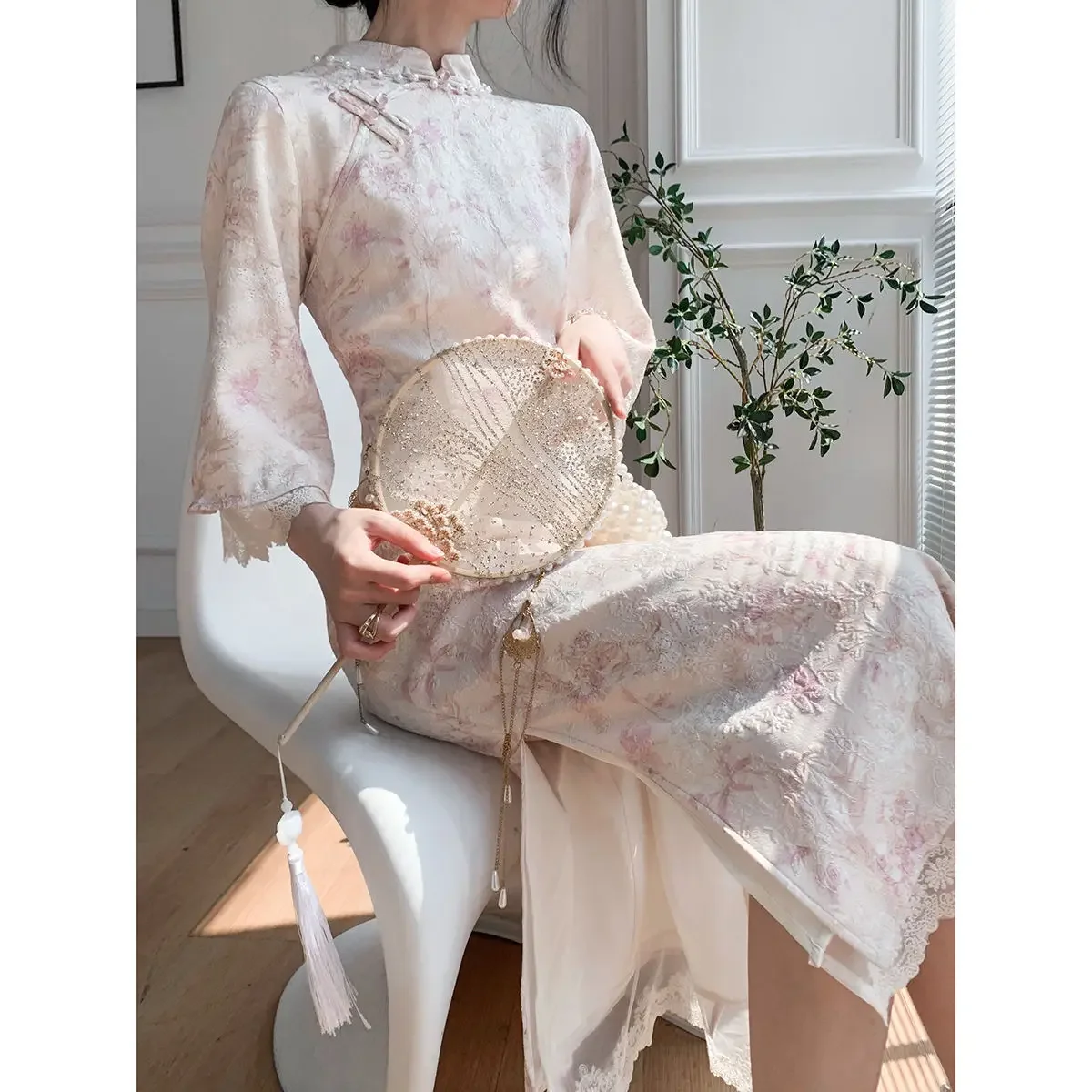 

Cheongsam Qipao Китайское платье Современное розовое улучшенное Cheongsam Ретро вечернее платье высокого класса Cheongsam Элегантное женское платье с цветочным принтом