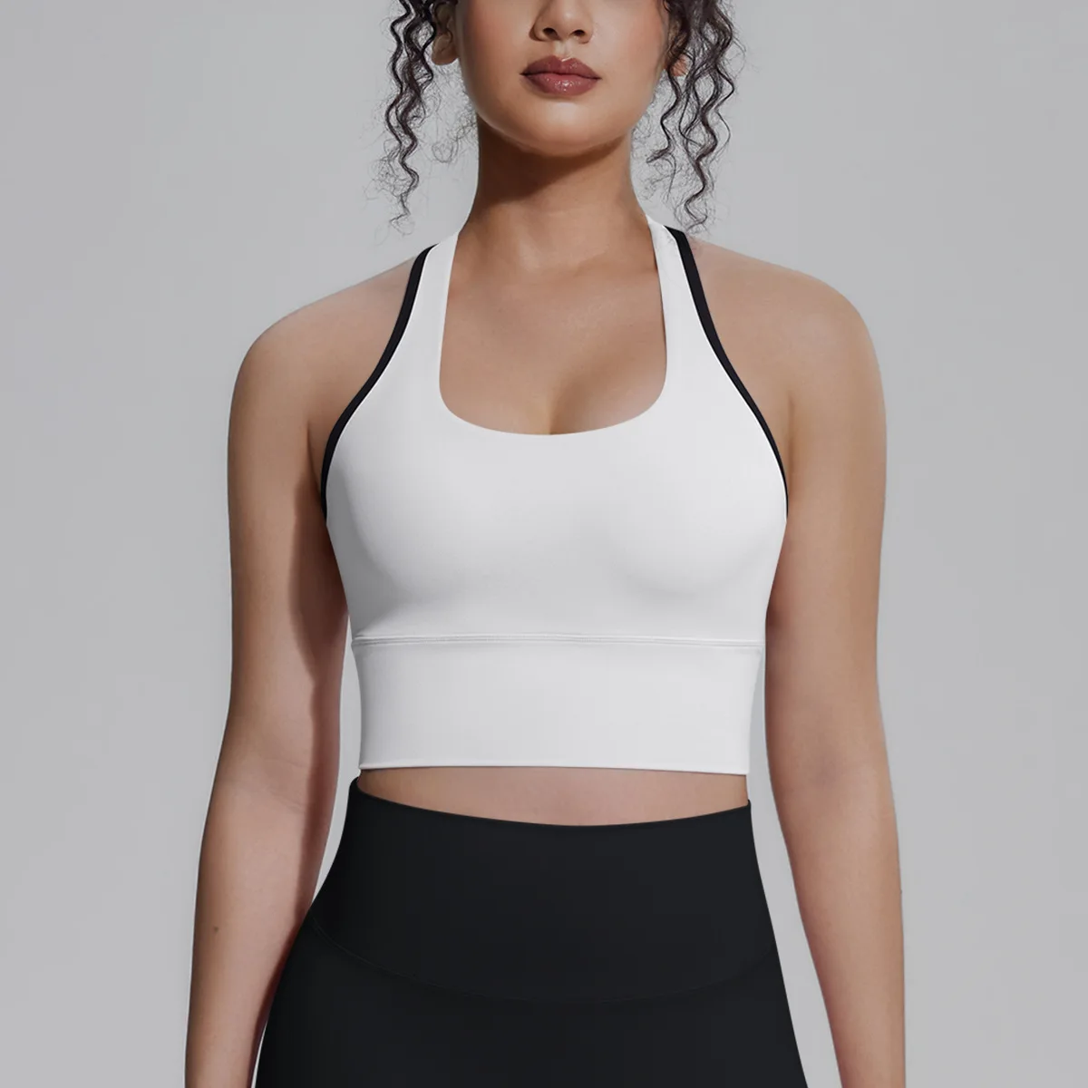Soutien-gorge de sport push-up pour femme, débardeur de fitness, course à pied, entraînement, gym, coupe courte, rembourré, ajusté, dos nageur, longline