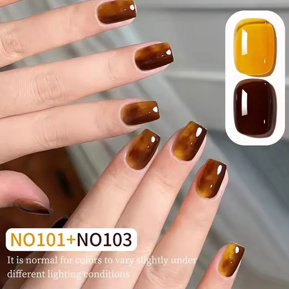 Set bicolore da 2 pezzi da 5 ml, gel per unghie bicolore giallo marrone ambrato, gel per smalto per unghie con guscio di tartaruga Kit gel UV Soak off a lunga durata