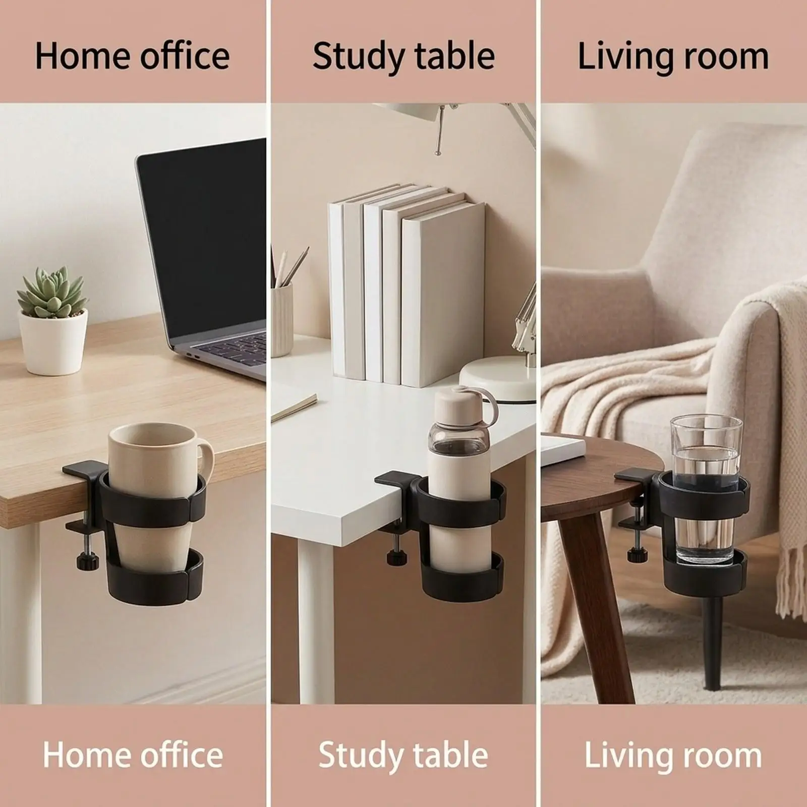 Space Saving Desk Cup Holder Sturdy Plastic Steel Clamp Drink Organizer for Computer Desk Use
