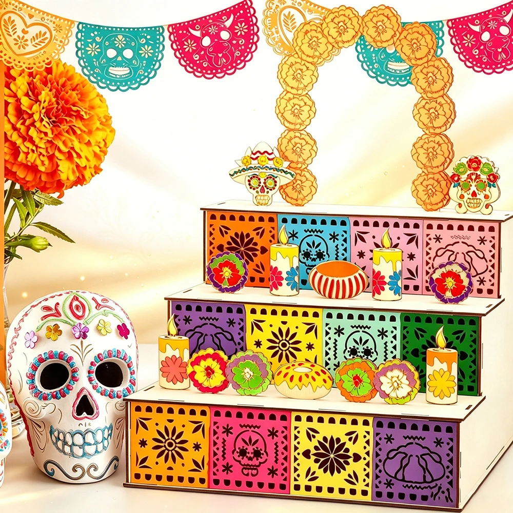 Unique Mexican Wooden Altar Box, Day of The Dead Ofrenda Shadow Box for Memorial Display in Home ift Supply for Home Decorations