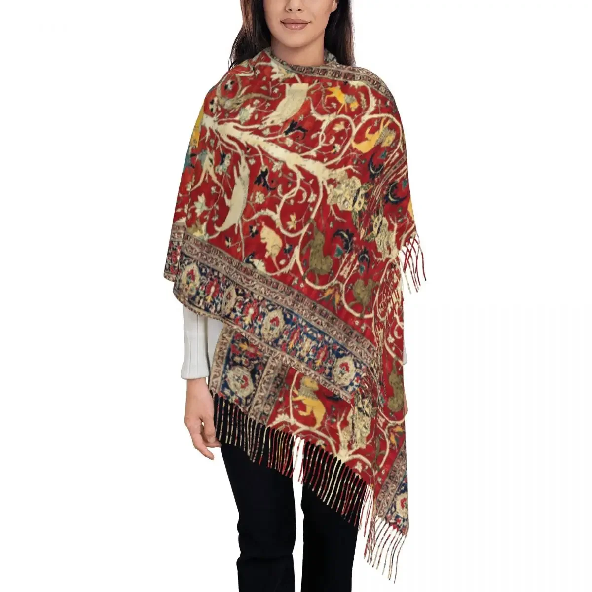 Bufandas largas Bohemias de seda para mujer, alfombra persa antigua, chal grueso y cálido con borlas, envolturas étnicas turcas, Kilim, Invierno