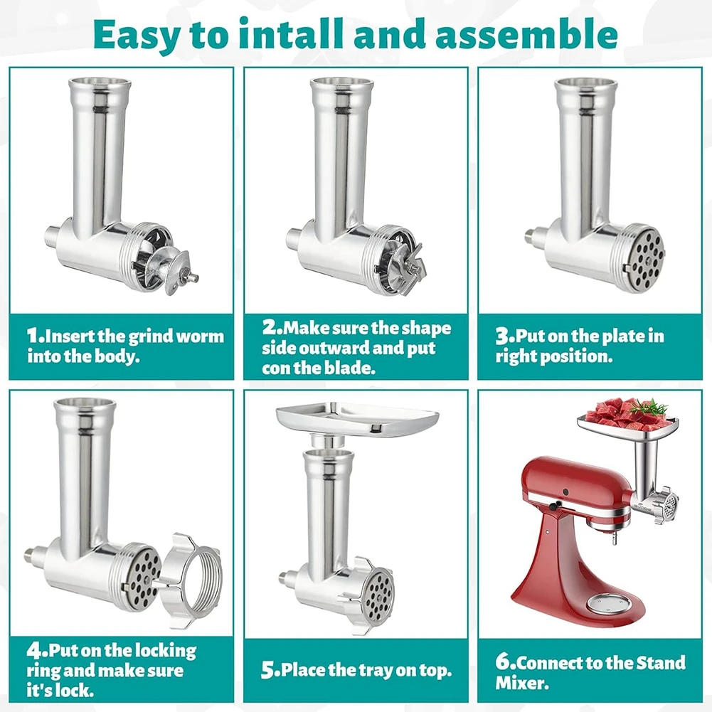 

PHFU-For Kitchenaid Stand Mixer For KAMJUNTAR Meat Attachment, 16-Piece Food Grinder& Sausage Maker Set