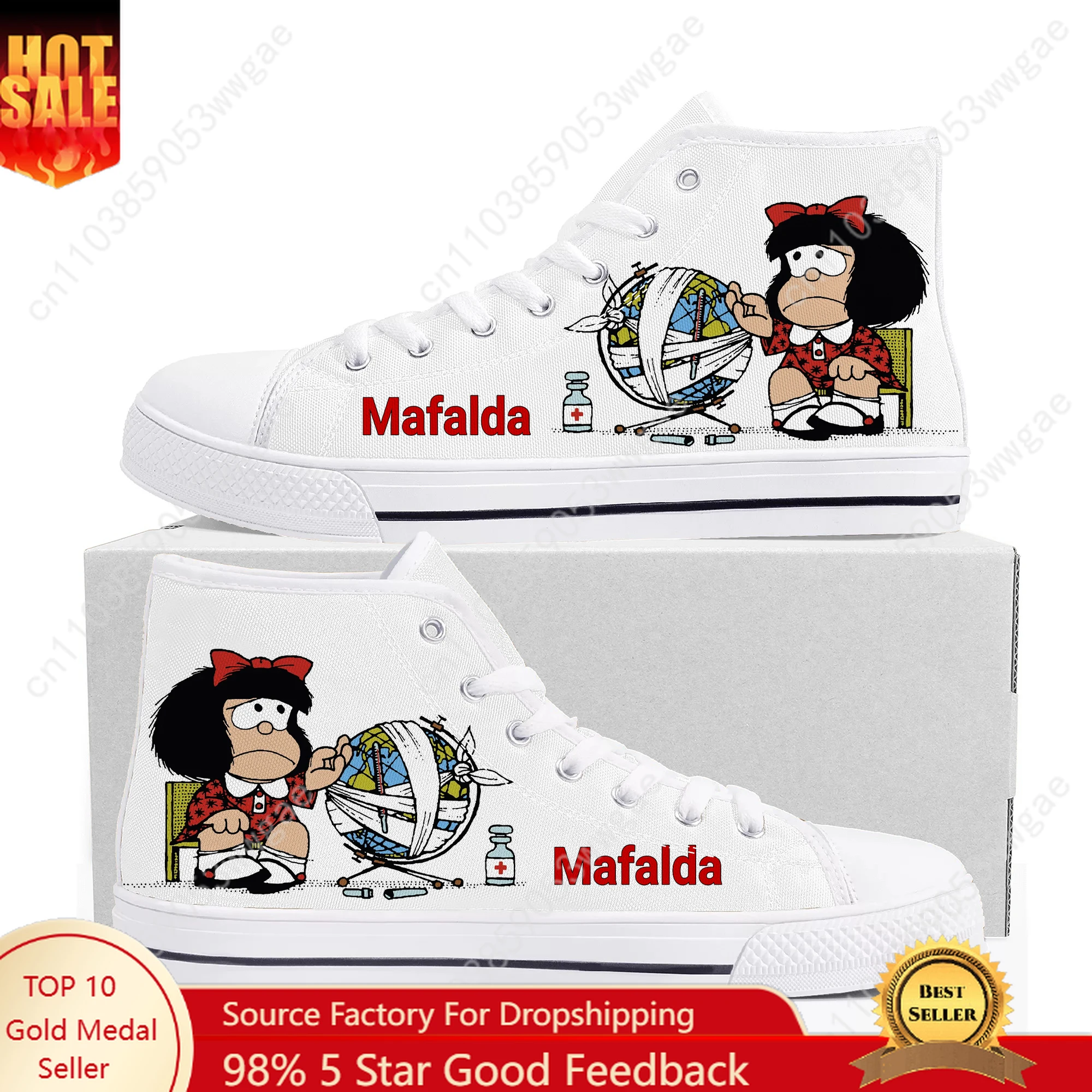 

Mafalda Anime High Top Sneakers Mens Womens Teenagers High Quality Canvas Sneaker Fahion Casual Couple Shoes Customized Shoes