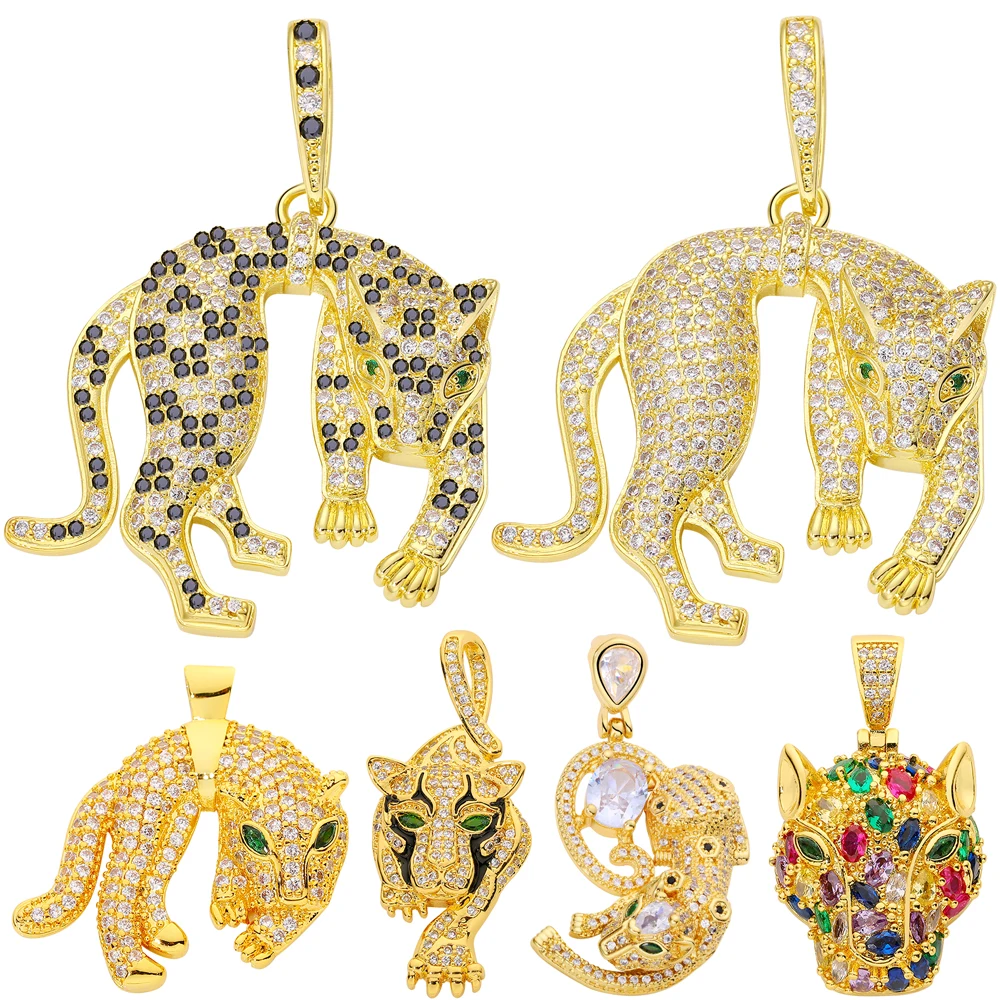 Juya Handmade Micro Pave Zircon 18K Gold Plated Animal Panther Lion Leopard Charms For DIY Women Luxury Pendant Jewelry Making