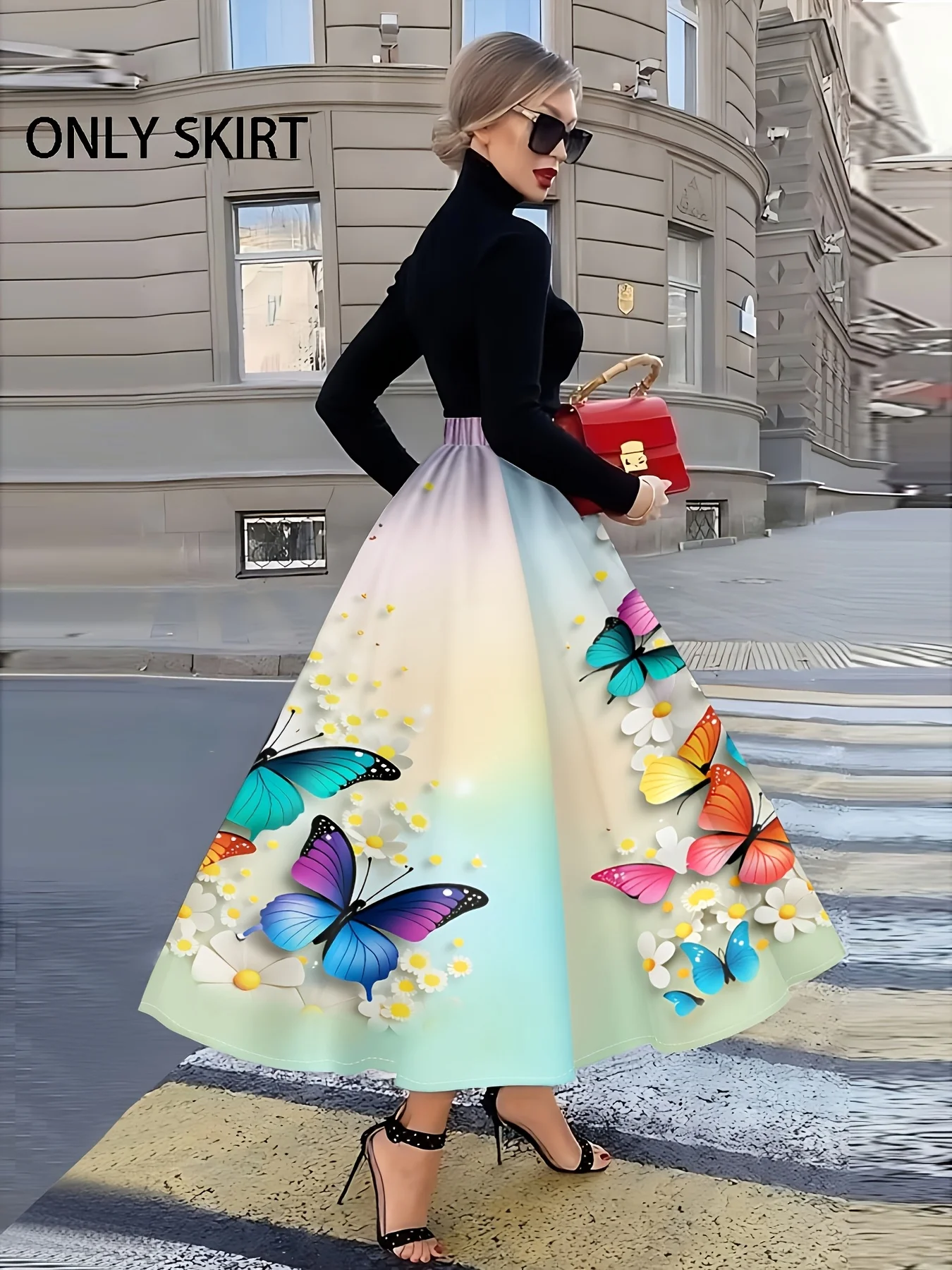 Printed Design casual style Butterfly Floral Print Pattern Design  half skirt