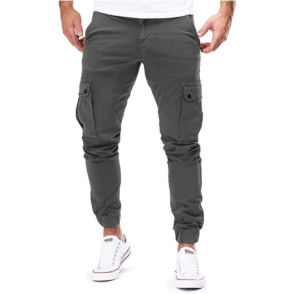 Men\'s High Stretch Multi-pocket Skinny Cargo Pants Multi-pocket Sweatpants Solid Color Casual Work Outdoor Joggers Trousers