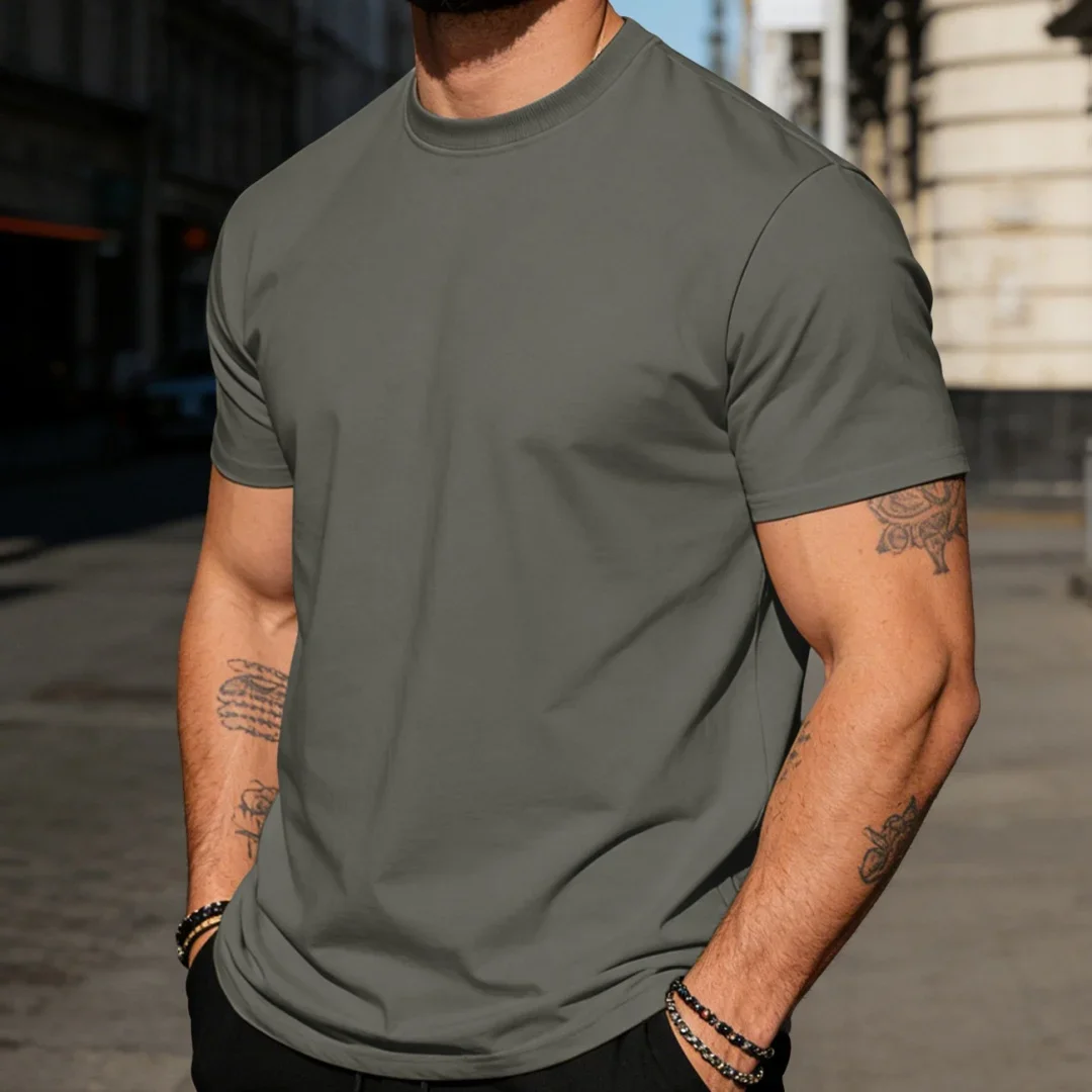 Fashion Simple Style Men's Solid Color Crew Neck T-Shirt Summer Casual Short Sleeve Basic Tee Slim Fit Daily Wear Plain Tops