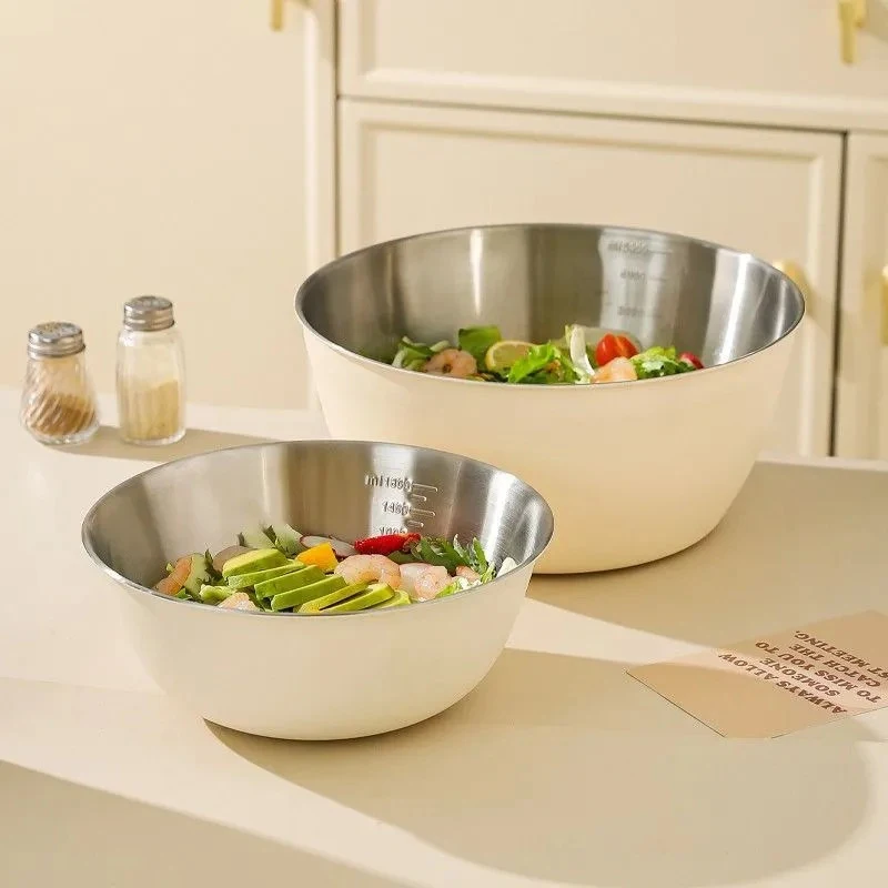 

Stainless Steel Mixing Bowls With Measurements, Suitable For Home Use, For Mixing And Kneading, Salads, And Baking Salad Bowl