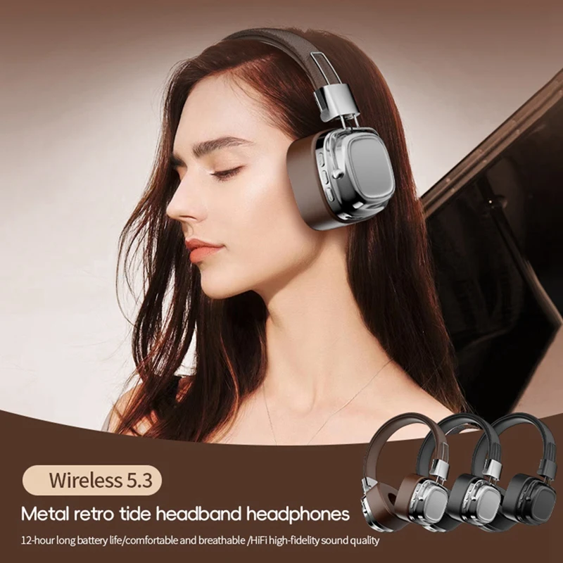 Bluetooth 5.3 Retro Wireless Headset Heavy Bass Kopfhörer Mobiler Computer Multifunktions-Headset
