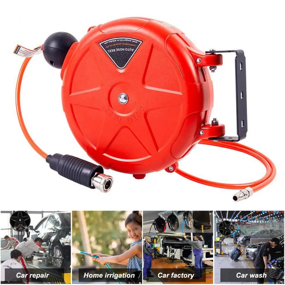 Water Hose Reel Heavy-duty Retractable Garden Hose Reel with 180-degree Rotating Bracket for Easy Watering Self-locking