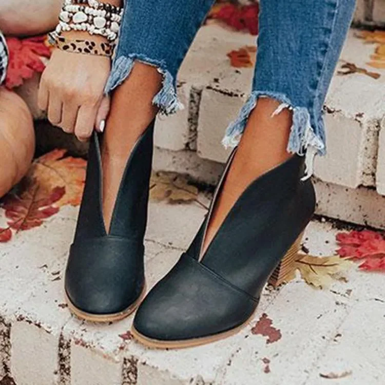 Women Ankle Boots Stacked Heel Booties Chelsea Boots PU Botas Zapatos Block Heels for Women Coturno Feminino