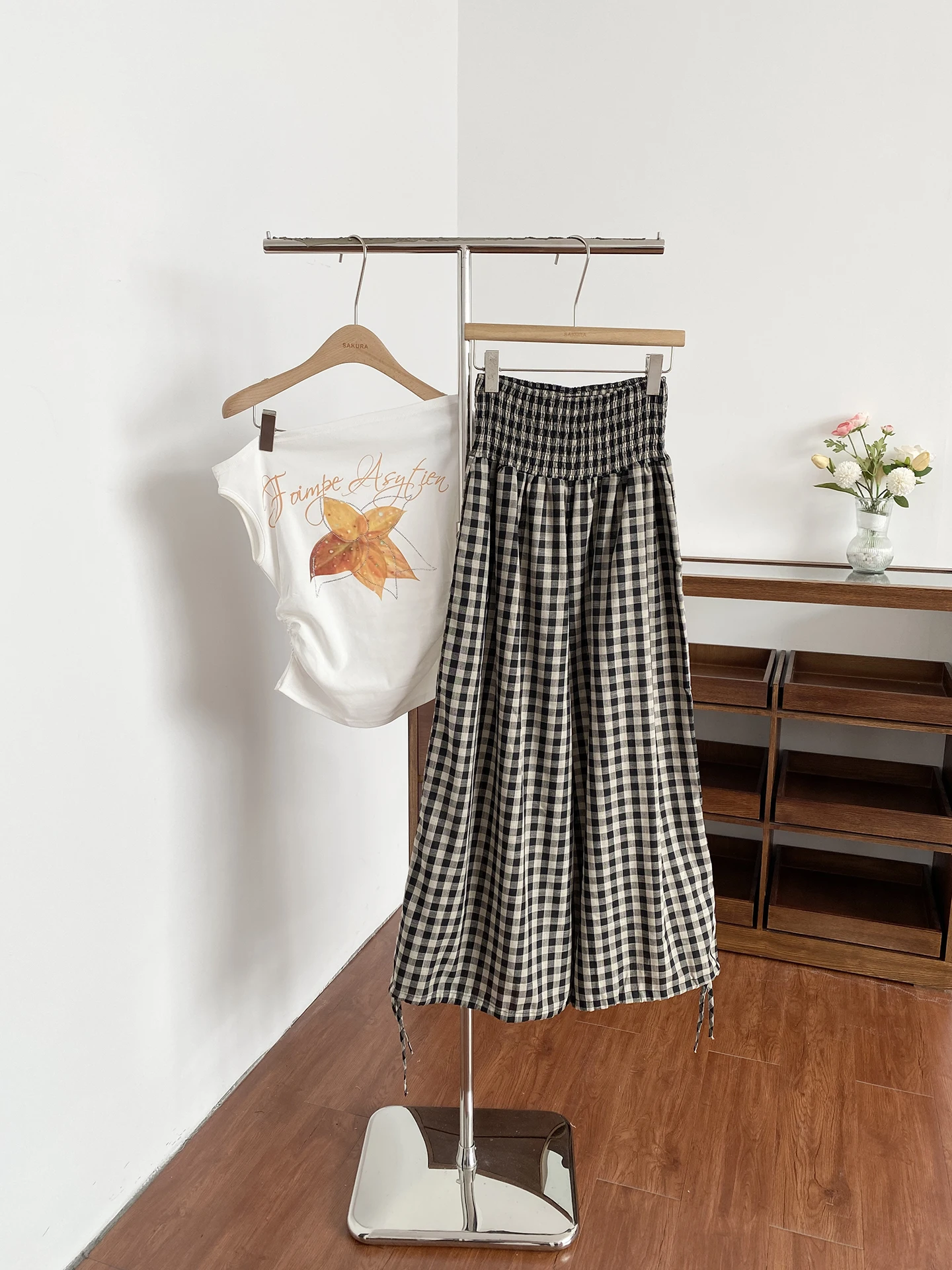 

Retro Japanese Style Wide Leg Pants Women's Casual Loose Fit High Waist Slimming Plaid Patterned Versatile Summer New Arrival