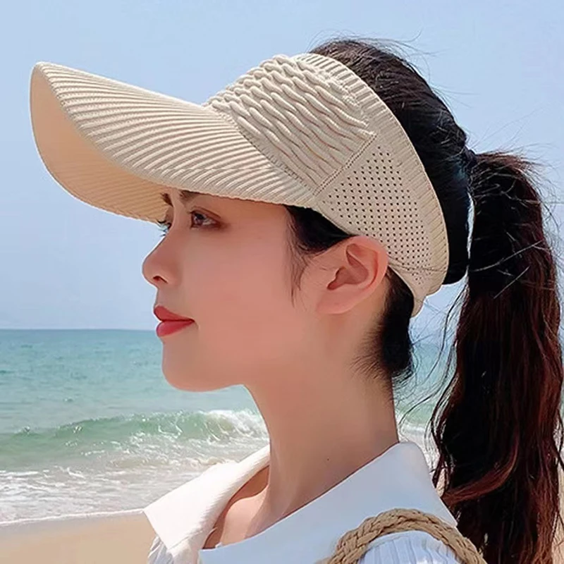 Summer Anti-UV Sun Hat Women Empty Top Hat Travel Beach Outdoor Sports Visor Cap Knitted Baseball Hat