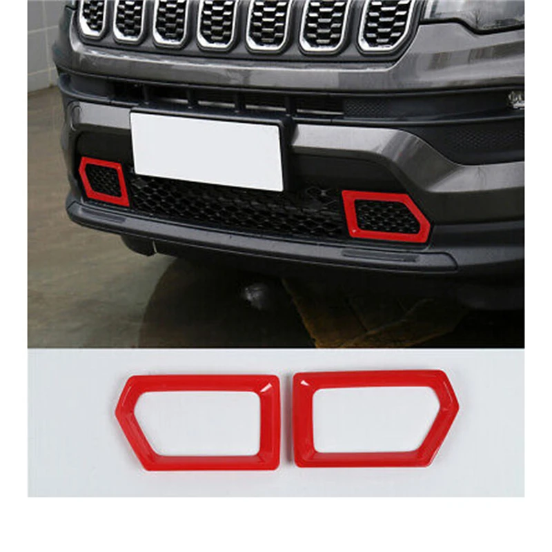 2pcs ABS Front Bumper Grille Cover Grill Trim For Jeep Compass 2021 2022 Car Exterior Frame Decoration Sticker Accessories