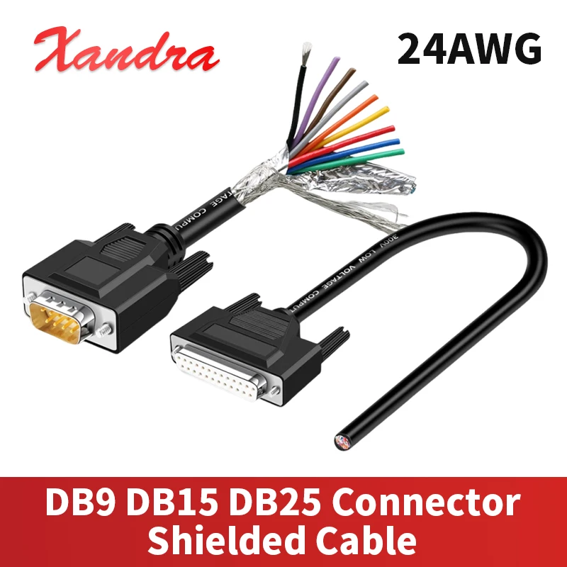 24AWG DB9 DB15 DB25 Male/Female Connector Cable 9/15/25 Pin Soldering-free Signal Line RS232 Serial Port Plug Shielded Data Wire